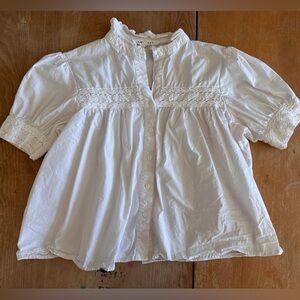 DownEast Ruffled White Blouse